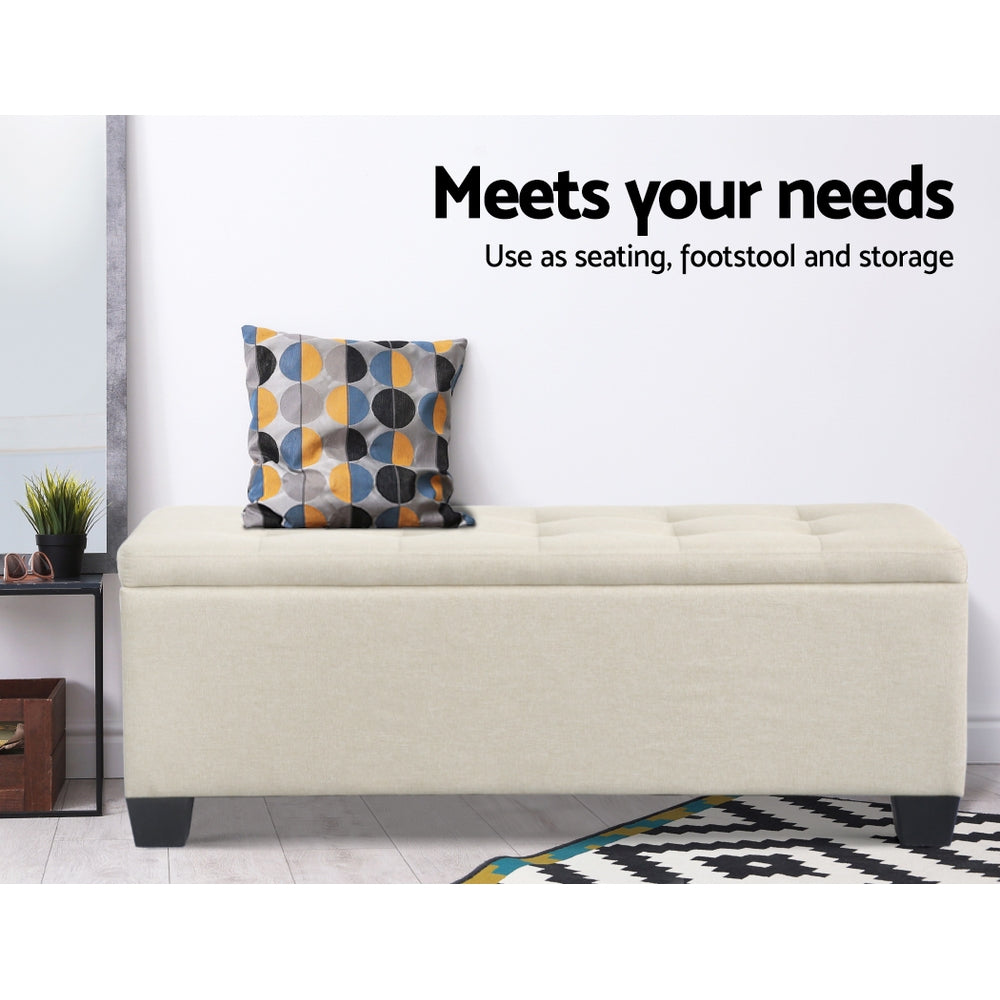 Artiss Storage Ottoman Blanket Box 97cm Linen Beige - TRENDZ