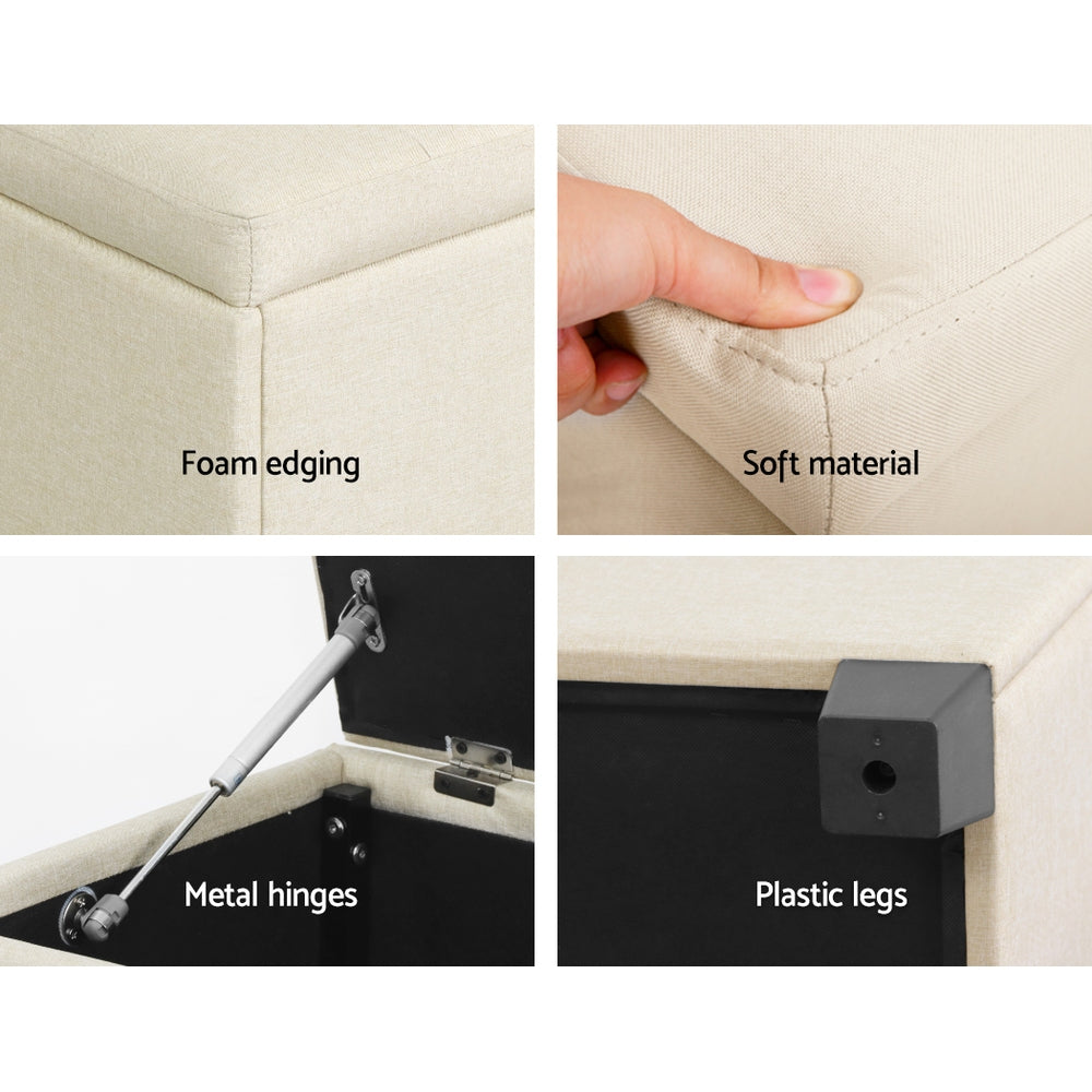 Artiss Storage Ottoman Blanket Box 97cm Linen Beige - TRENDZ