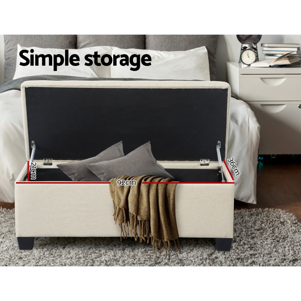 Artiss Storage Ottoman Blanket Box 97cm Linen Beige - TRENDZ