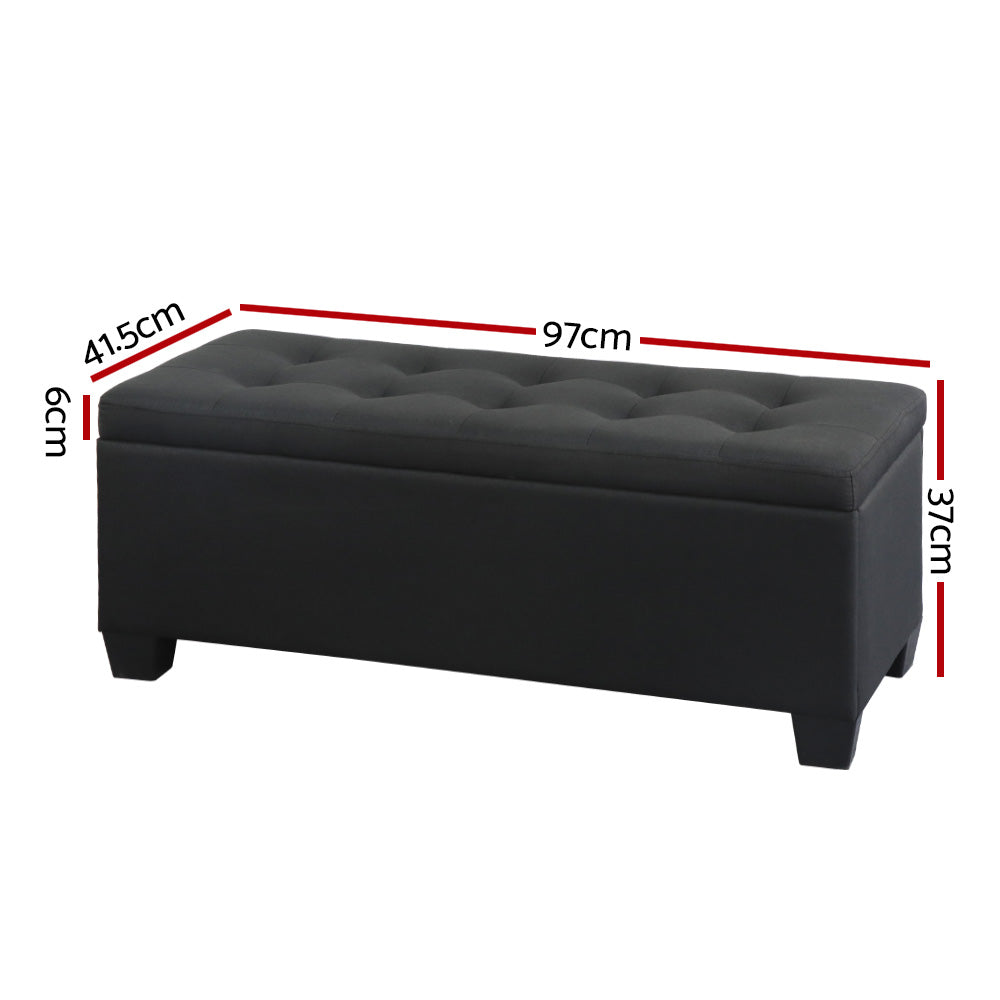 Artiss Storage Ottoman Blanket Box 97cm Linen Black - TRENDZ