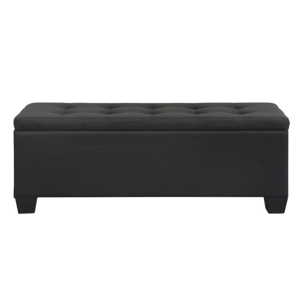 Artiss Storage Ottoman Blanket Box 97cm Linen Black - TRENDZ