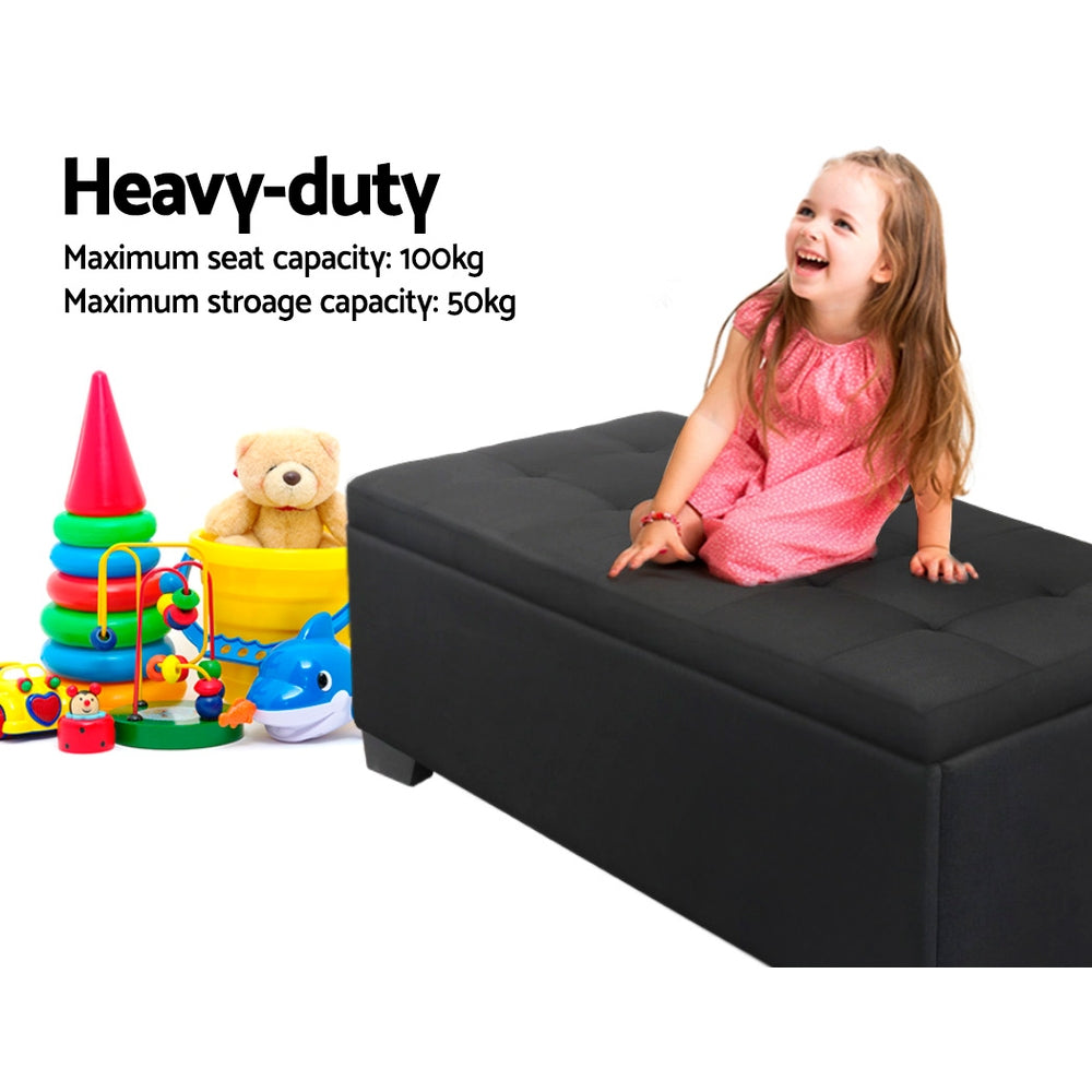 Artiss Storage Ottoman Blanket Box 97cm Linen Black - TRENDZ