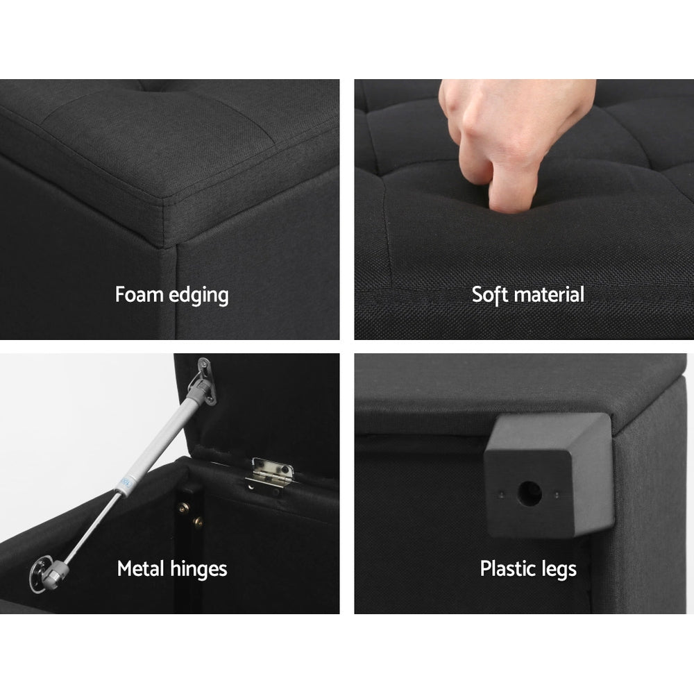 Artiss Storage Ottoman Blanket Box 97cm Linen Black - TRENDZ
