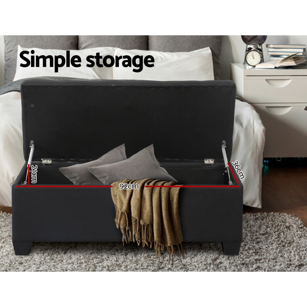 Artiss Storage Ottoman Blanket Box 97cm Linen Black - TRENDZ