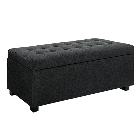 Artiss Storage Ottoman Blanket Box 97cm Linen Charcoal - TRENDZ