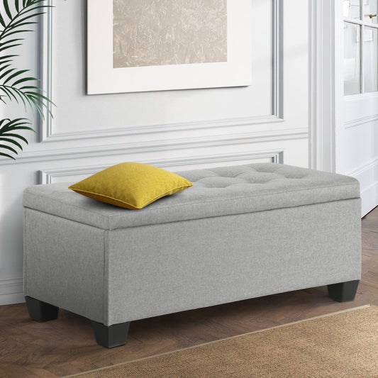 Artiss 97cm Storage Ottoman Blanket Box – Linen Light Grey