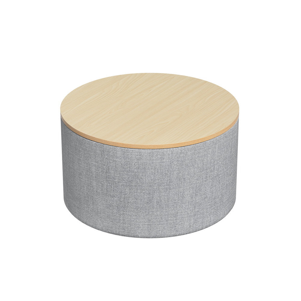 Artiss Storage Ottoman Blanket Box 60cm Linen Round Grey - TRENDZ