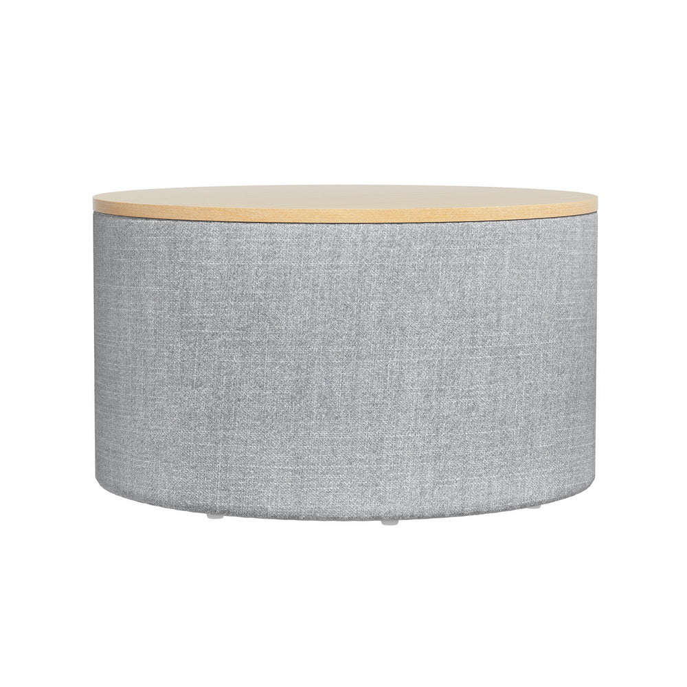 Artiss Storage Ottoman Blanket Box 60cm Linen Round Grey - TRENDZ