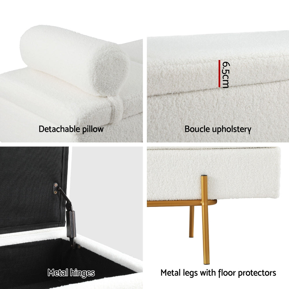 Artiss Storage Ottoman Bed 140cm Pillow Boucle Fabric - TRENDZ