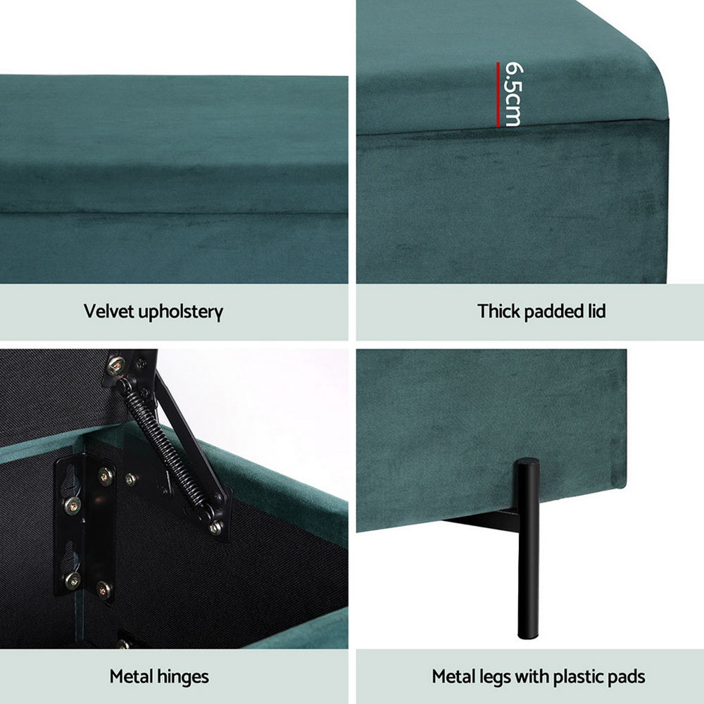 Artiss Storage Ottoman Blanket Box 140cm Velvet Green - TRENDZ