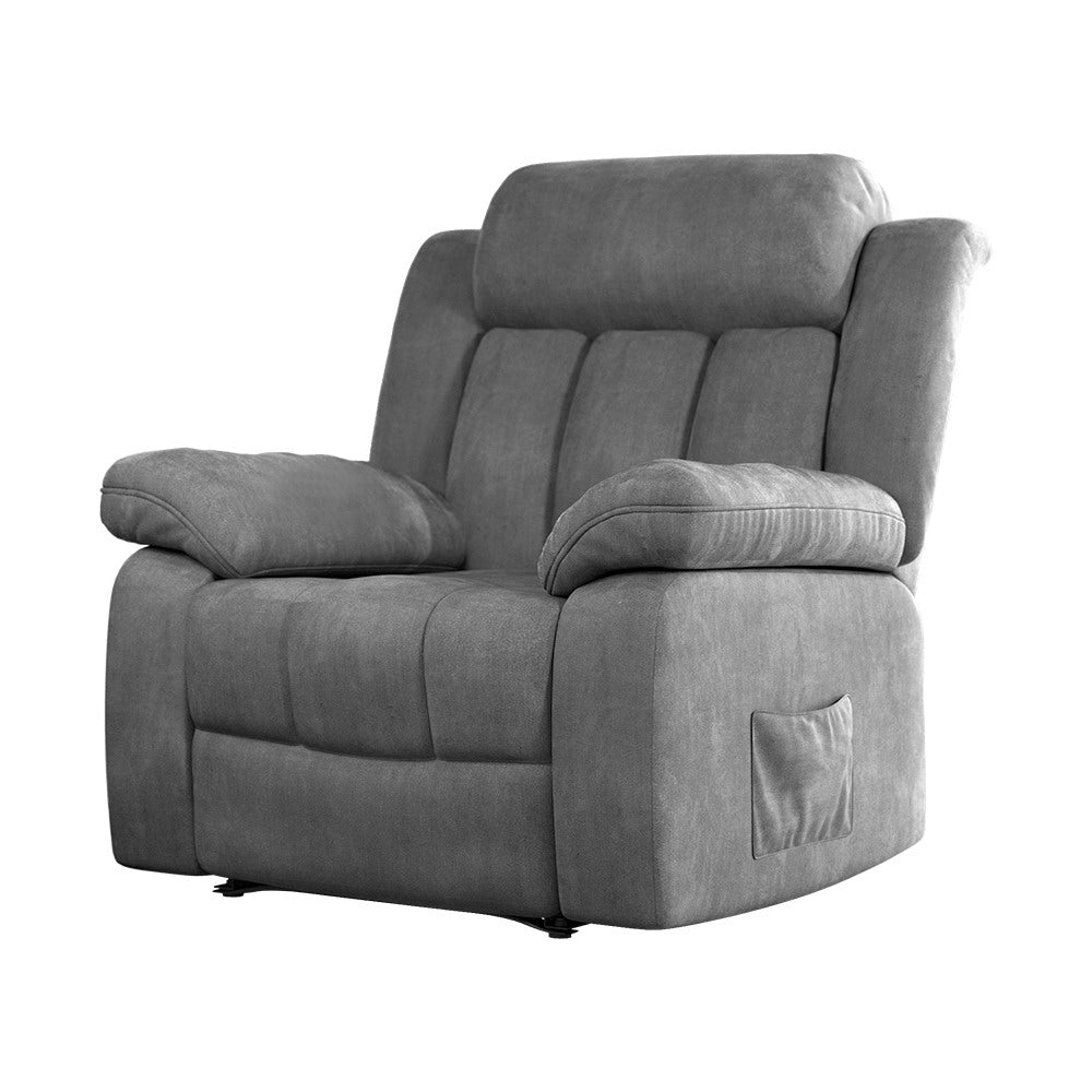 Artiss Recliner Chair Electric Massage Chair Velvet Lounge Sofa Heated Grey - TRENDZ