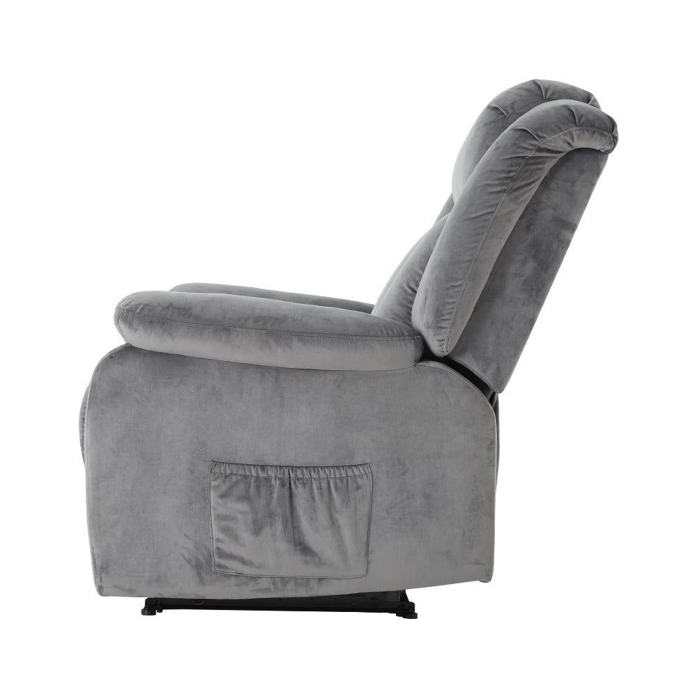 Artiss Recliner Chair Electric Massage Chair Velvet Lounge Sofa Heated Grey - TRENDZ