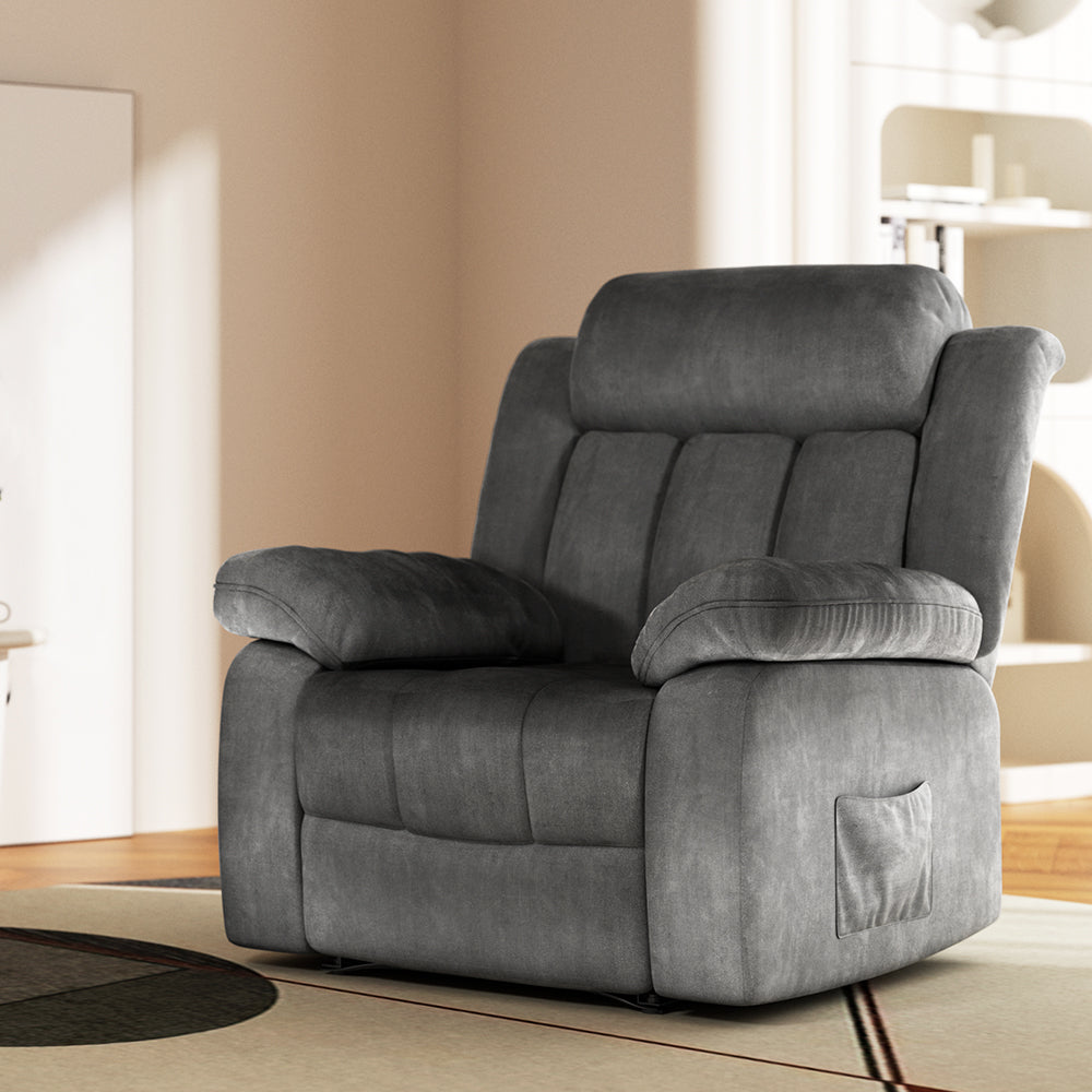 Artiss Recliner Chair Electric Massage Chair Velvet Lounge Sofa Heated Grey - TRENDZ