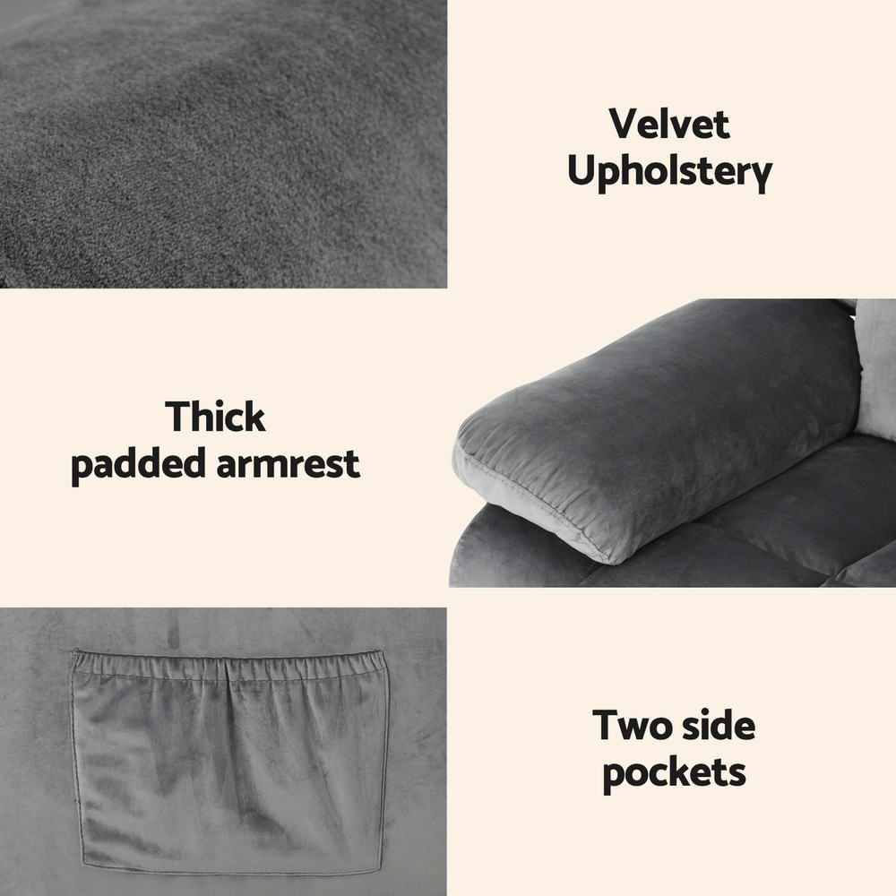 Artiss Recliner Chair Electric Massage Chair Velvet Lounge Sofa Heated Grey - TRENDZ