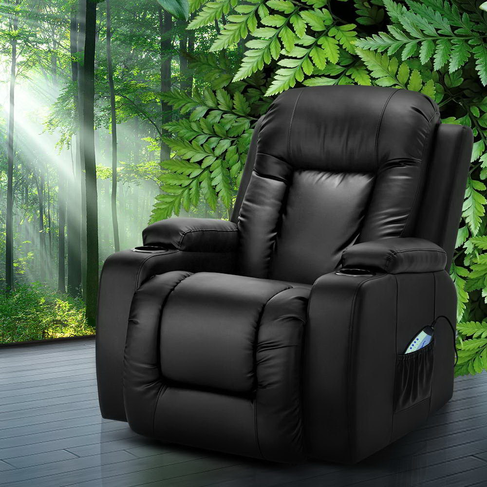 Artiss Recliner Chair Electric Heated Massage Chairs Faux Leather Cabin - TRENDZ