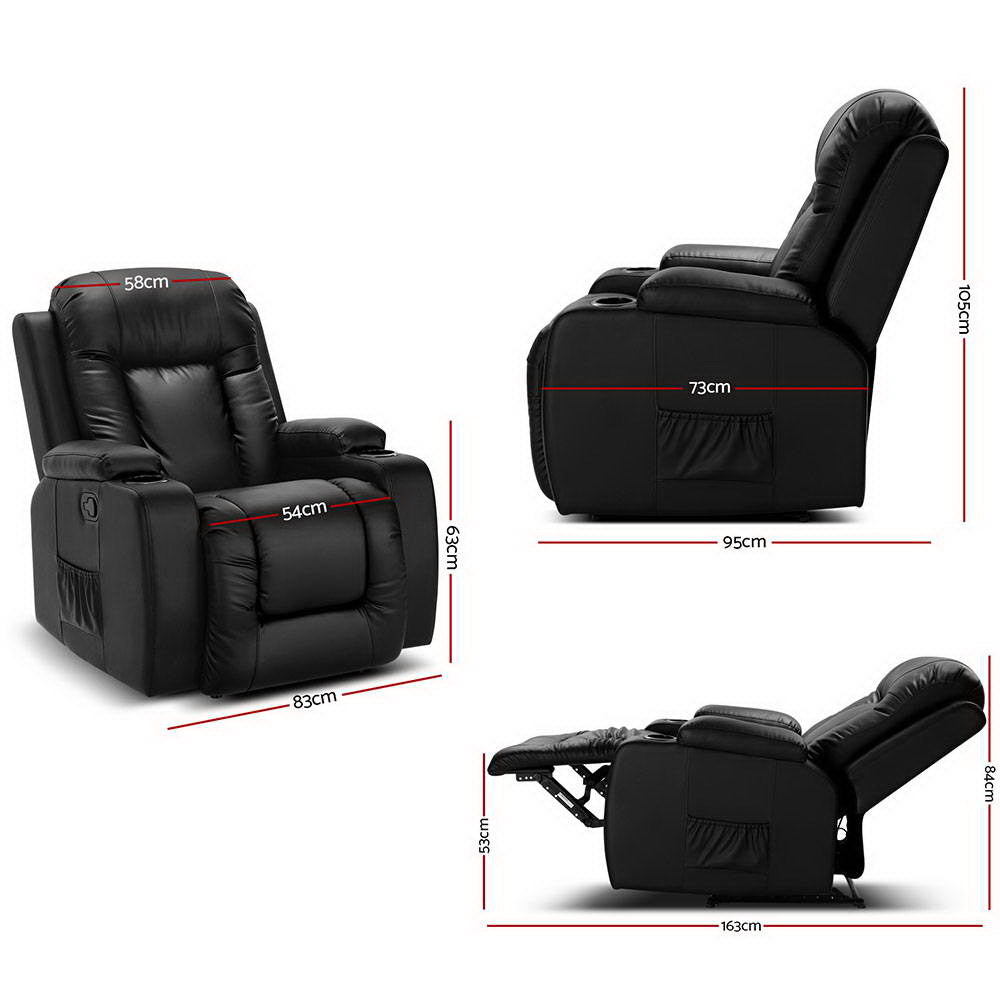 Artiss Recliner Chair Electric Heated Massage Chairs Faux Leather Cabin - TRENDZ