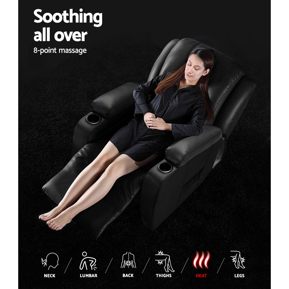 Artiss Recliner Chair Electric Heated Massage Chairs Faux Leather Cabin - TRENDZ