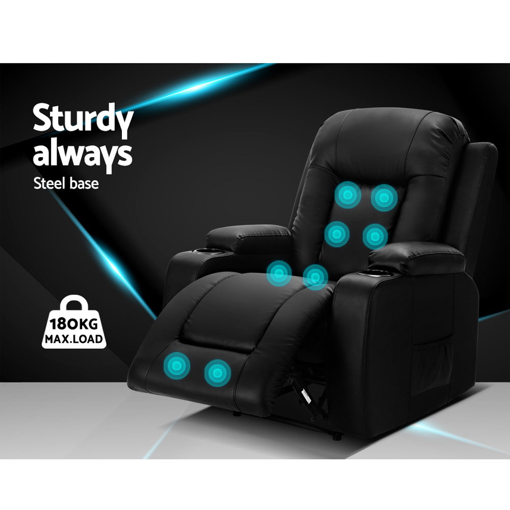 Artiss Recliner Chair Electric Heated Massage Chairs Faux Leather Cabin - TRENDZ