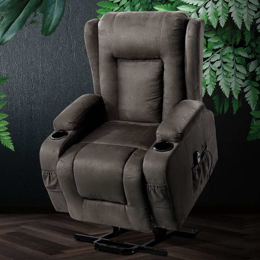 Artiss Recliner Chair Lift Assist Heated Massage Chair Velvet Rukwa - TRENDZ