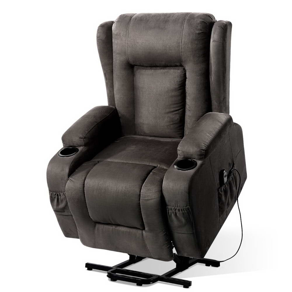 Artiss Recliner Chair Lift Assist Heated Massage Chair Velvet Rukwa - TRENDZ