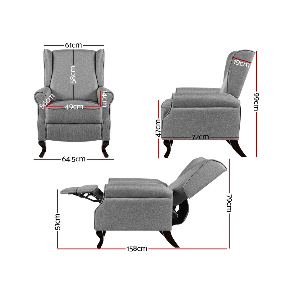 Artiss Recliner Armchair Grey Fabric Domini - TRENDZ