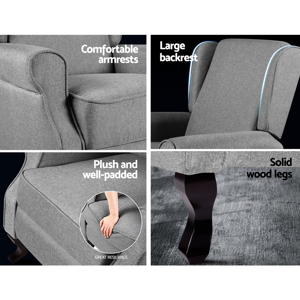 Artiss Recliner Armchair Grey Fabric Domini - TRENDZ