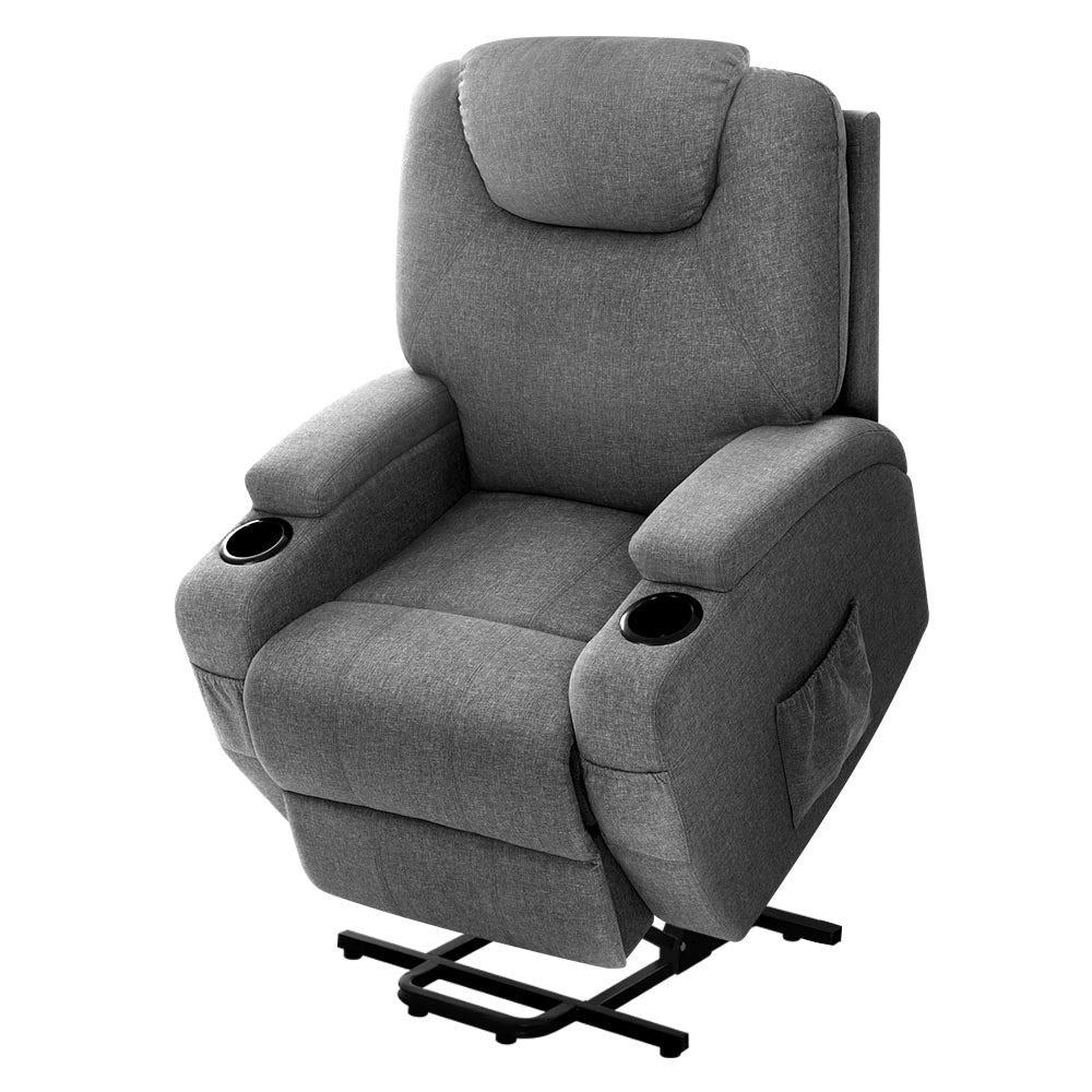 Artiss Recliner Chair Lift Assist Heated Massage Chair Velvet Milio - TRENDZ