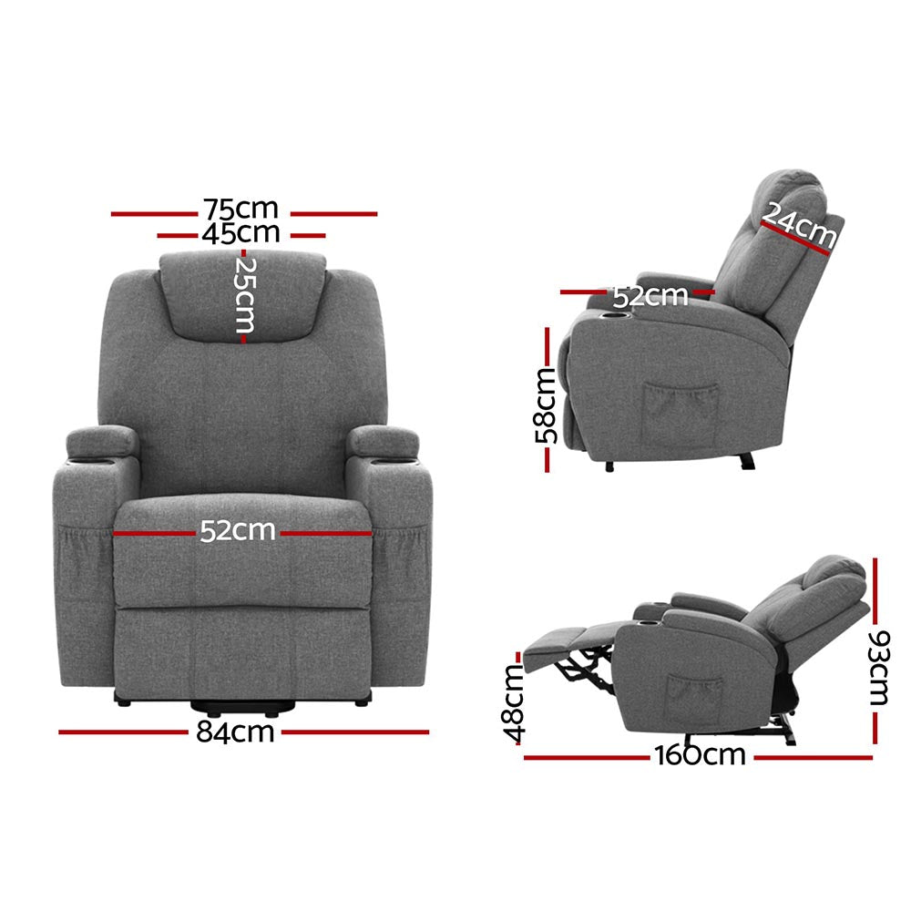 Artiss Recliner Chair Lift Assist Heated Massage Chair Velvet Milio - TRENDZ