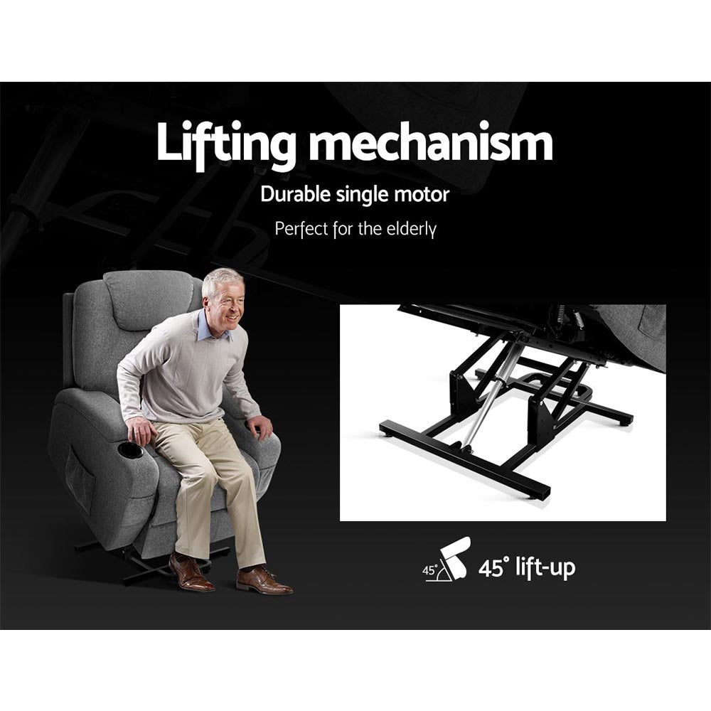 Artiss Recliner Chair Lift Assist Heated Massage Chair Velvet Milio - TRENDZ