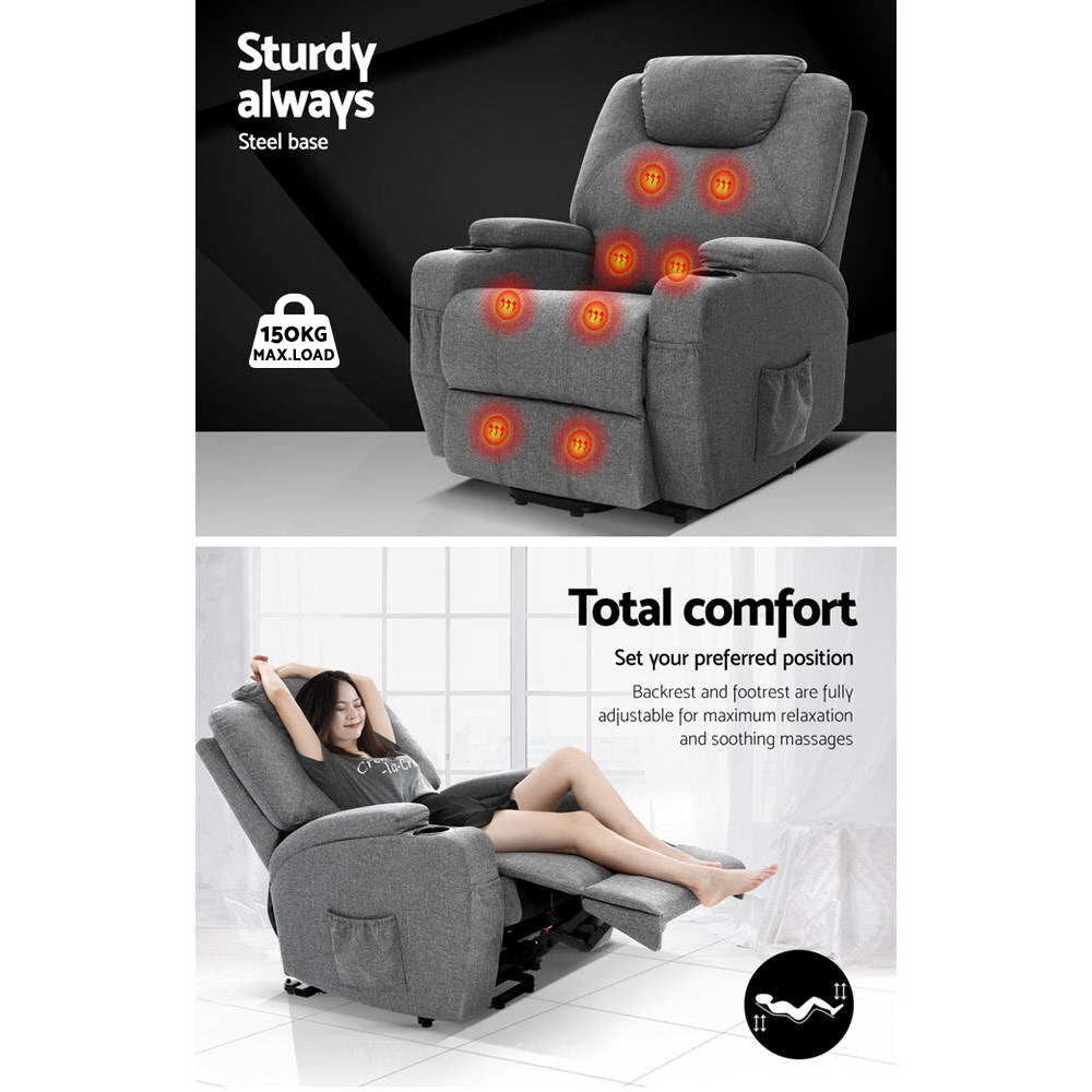 Artiss Recliner Chair Lift Assist Heated Massage Chair Velvet Milio - TRENDZ