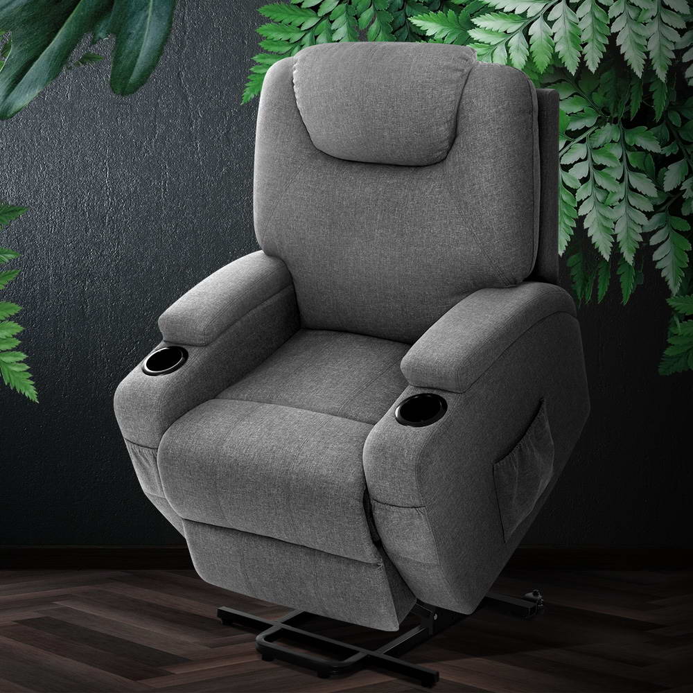 Artiss Recliner Chair Lift Assist Heated Massage Chair Velvet Milio - TRENDZ