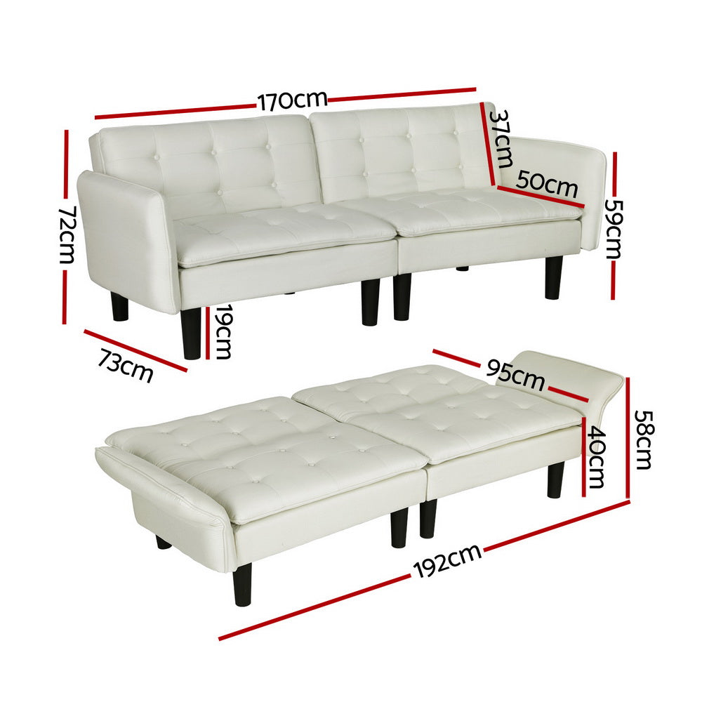 Artiss Sofa Bed 3 Seater Tufted Faux Linen Beige - TRENDZ