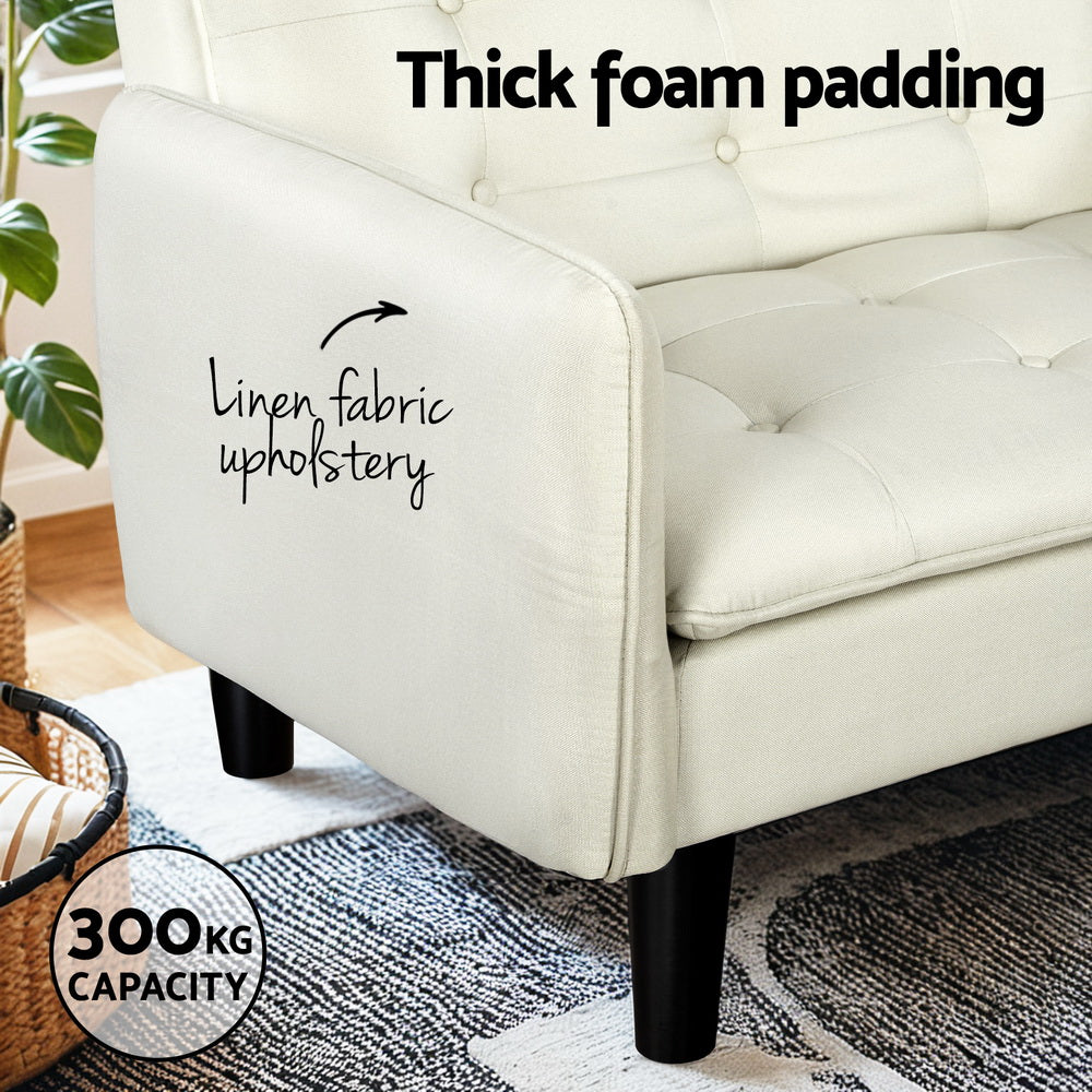 Artiss Sofa Bed 3 Seater Tufted Faux Linen Beige - TRENDZ