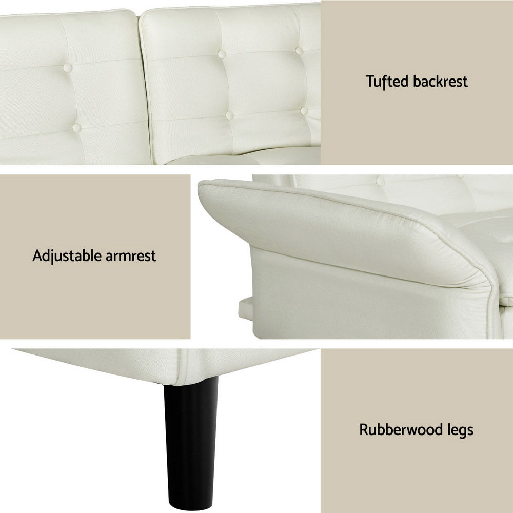Artiss Sofa Bed 3 Seater Tufted Faux Linen Beige - TRENDZ