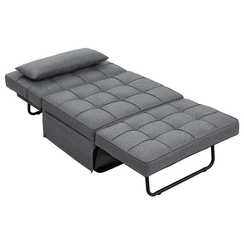 Artiss Sofa Bed Lounge Convertible Ottoman 1 Seater Couch Recliner Linen Grey - TRENDZ