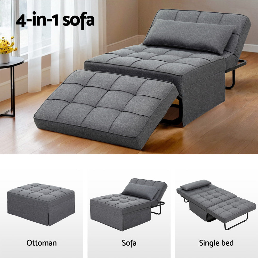 Artiss Sofa Bed Lounge Convertible Ottoman 1 Seater Couch Recliner Linen Grey - TRENDZ