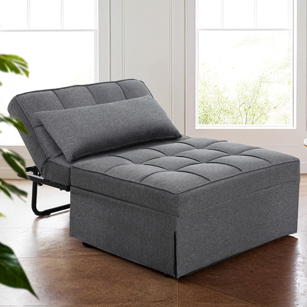 Artiss Sofa Bed Lounge Convertible Ottoman 1 Seater Couch Recliner Linen Grey - TRENDZ