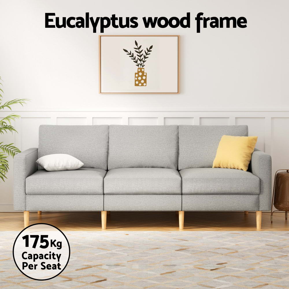 Artiss 3 Seater Sofa 225cm Linen Fabric Grey - TRENDZ