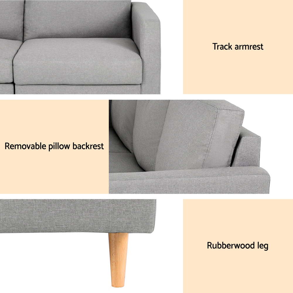 Artiss 3 Seater Sofa 225cm Linen Fabric Grey - TRENDZ