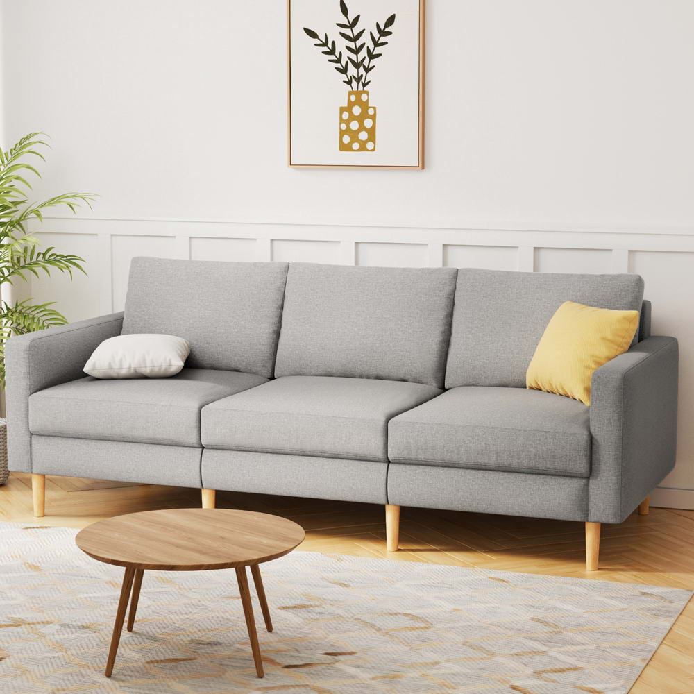 Artiss 3 Seater Sofa 225cm Linen Fabric Grey - TRENDZ