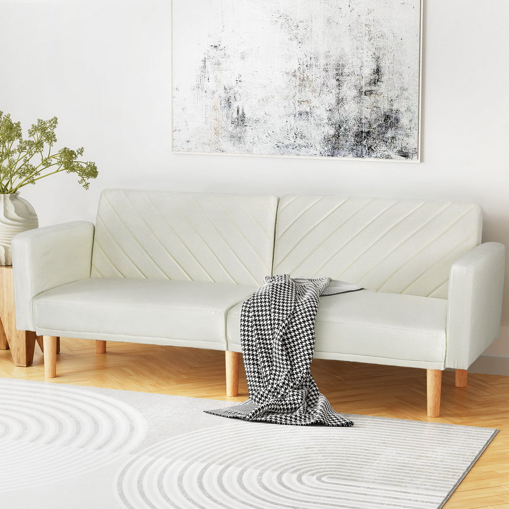 Artiss Sofa Bed Convertible Lounge 3 Seater Futon Couch Recliner Fabric Beige - TRENDZ