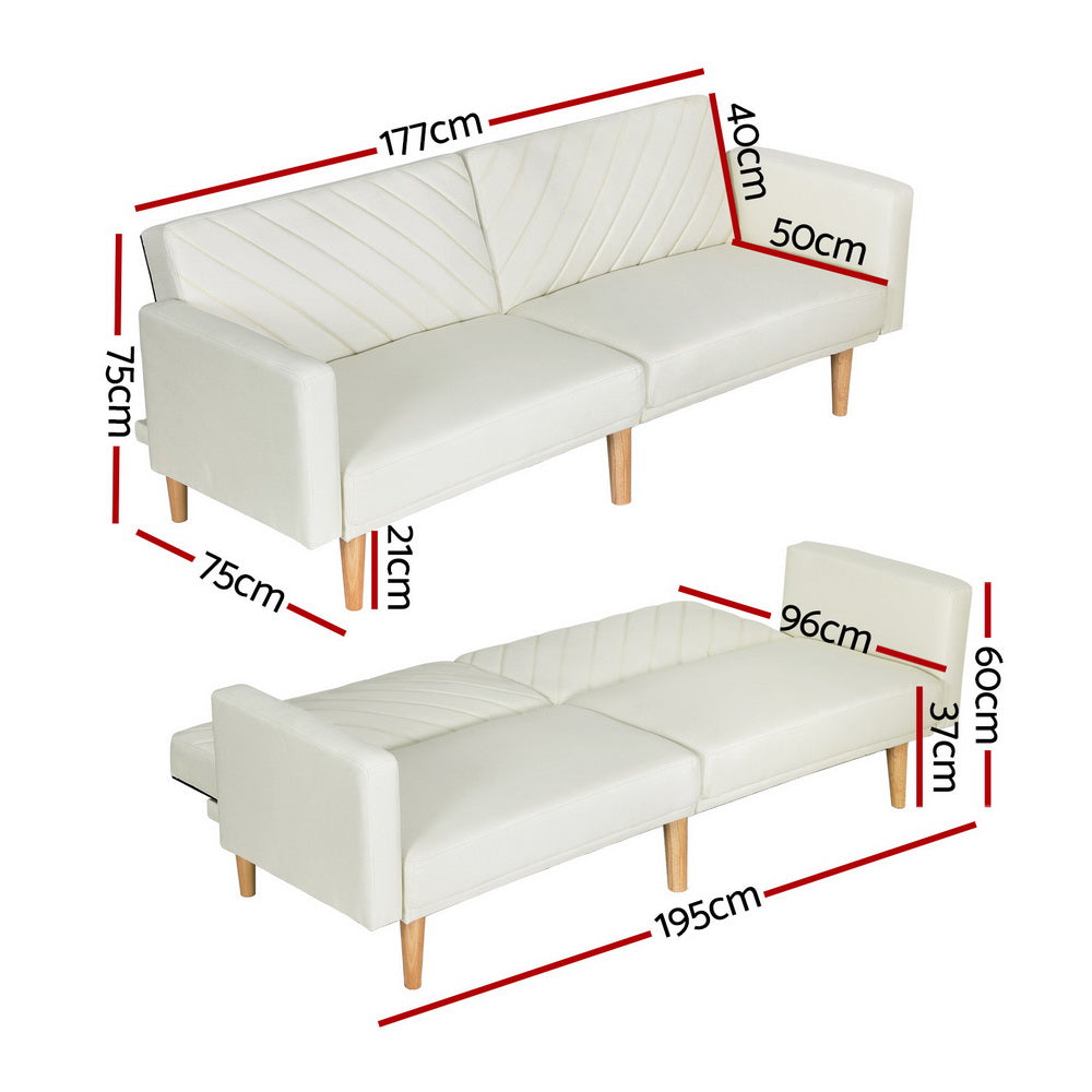 Artiss Sofa Bed Convertible Lounge 3 Seater Futon Couch Recliner Fabric Beige - TRENDZ