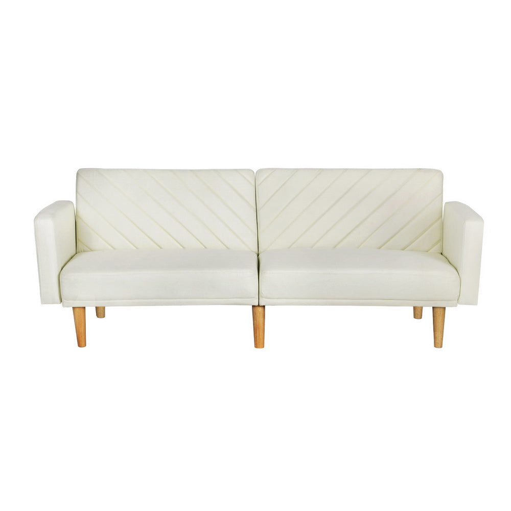 Artiss Sofa Bed Convertible Lounge 3 Seater Futon Couch Recliner Fabric Beige - TRENDZ