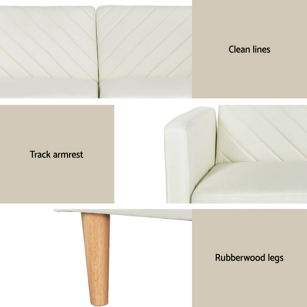 Artiss Sofa Bed Convertible Lounge 3 Seater Futon Couch Recliner Fabric Beige - TRENDZ