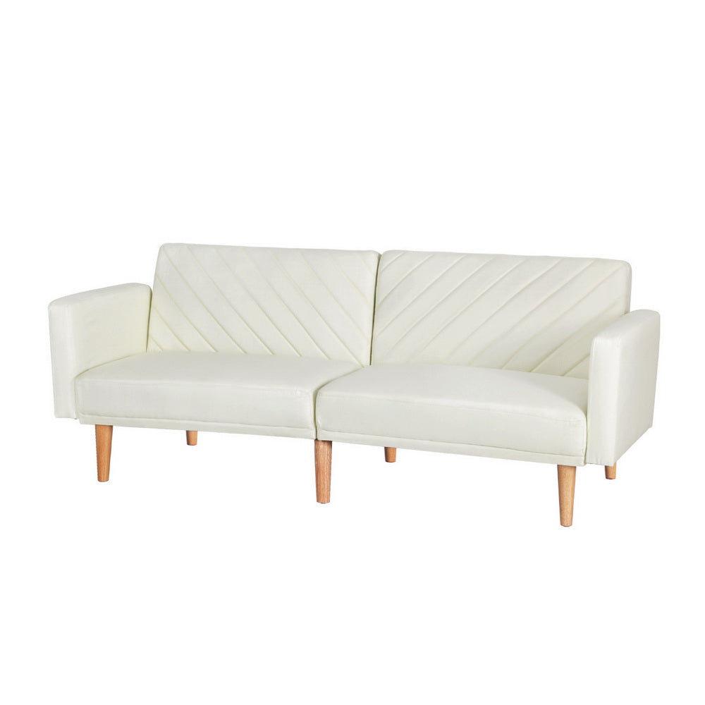 Artiss Sofa Bed Convertible Lounge 3 Seater Futon Couch Recliner Fabric Beige - TRENDZ