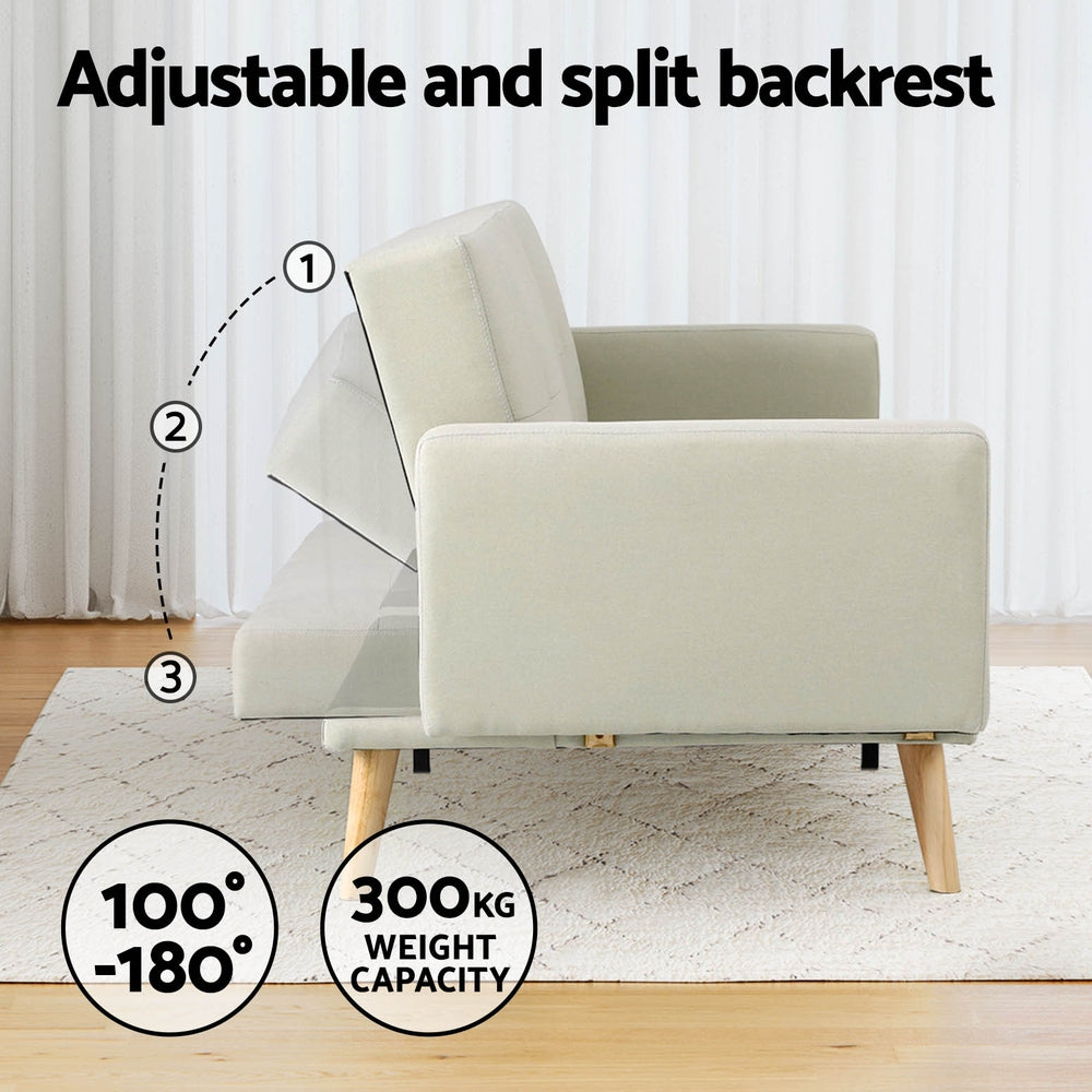 Artiss Sofa Bed Lounge Convertible Ottoman Couch Recliner 3 Seater Fabric Beige - TRENDZ