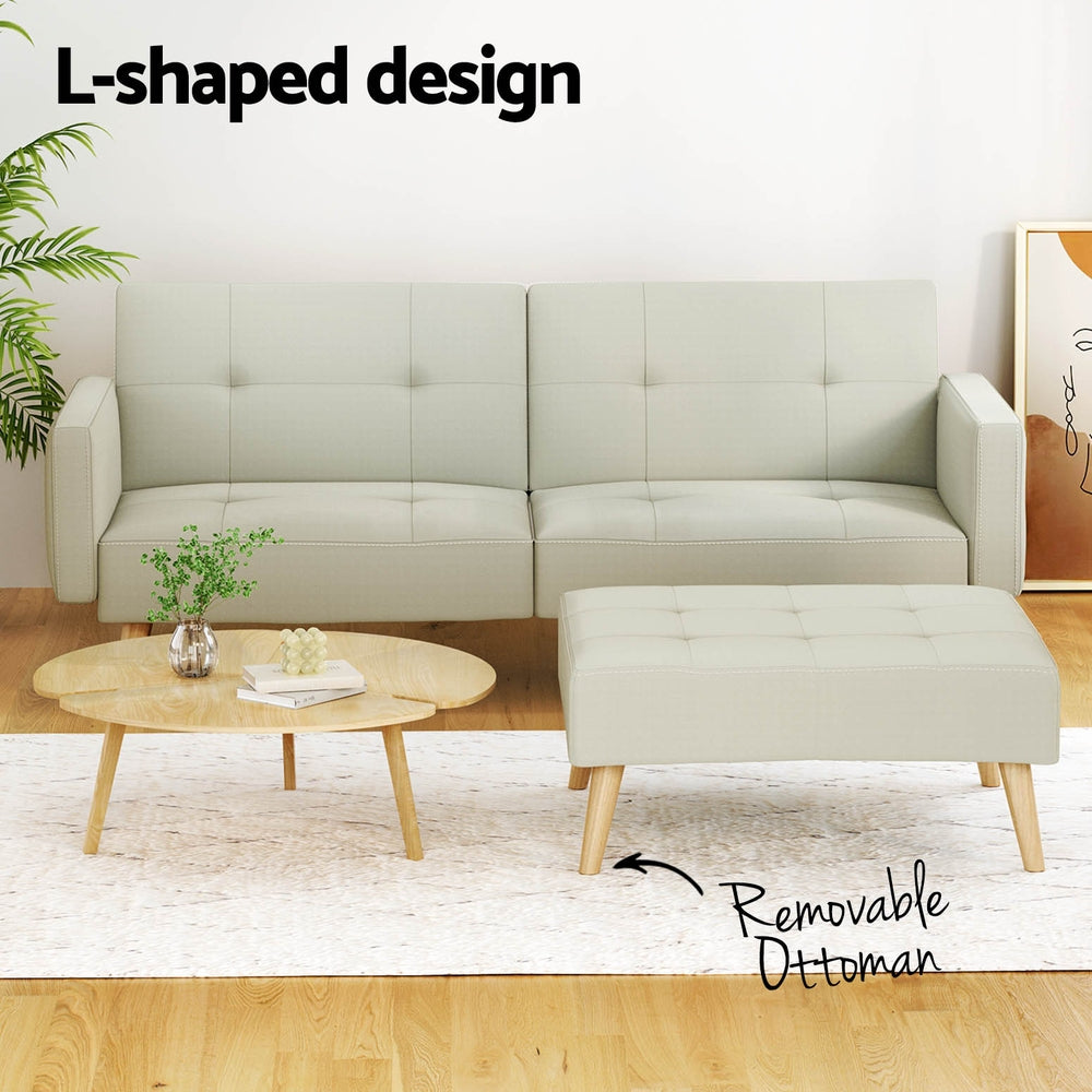 Artiss Sofa Bed Lounge Convertible Ottoman Couch Recliner 3 Seater Fabric Beige - TRENDZ