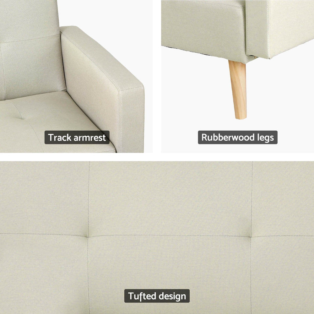 Artiss Sofa Bed Lounge Convertible Ottoman Couch Recliner 3 Seater Fabric Beige - TRENDZ