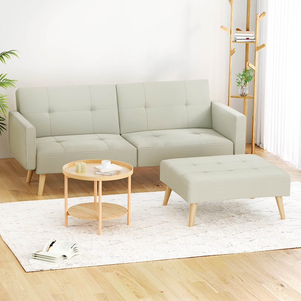 Artiss Sofa Bed Lounge Convertible Ottoman Couch Recliner 3 Seater Fabric Beige - TRENDZ