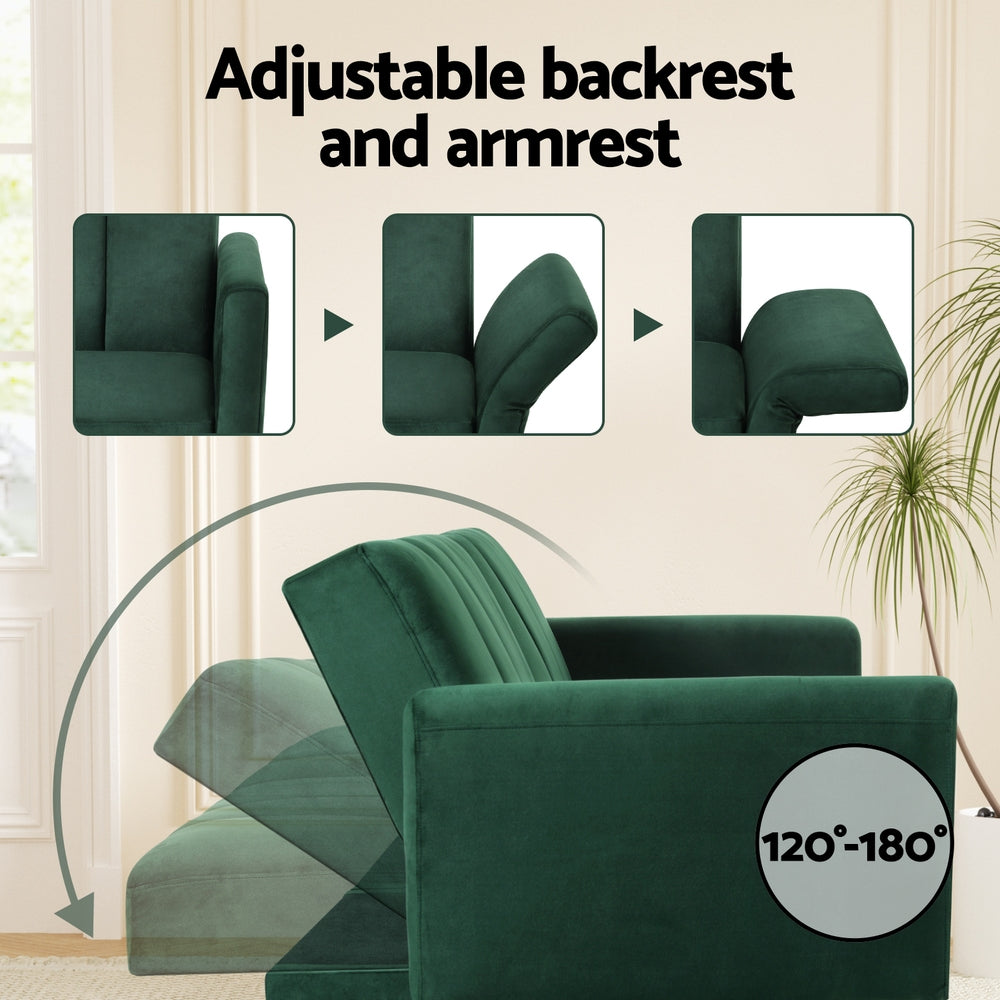 Artiss Sofa Bed 3 Seater Couch Convertible Lounge Adjustable Arm Recliner Velvet - TRENDZ
